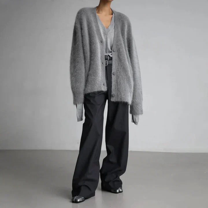 Women's elegant draped sweater, cozy outerwear for casual chic fashion.