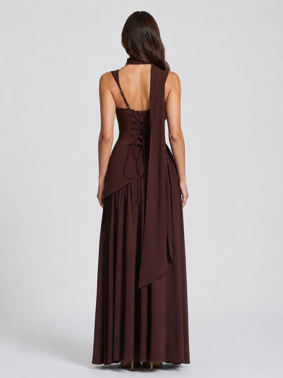 Versatile women's elegant draped maxi dress, a flowing chic option for summer, vacation, or evening wear.
