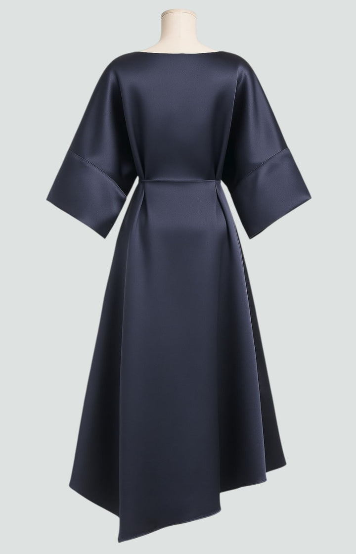 Versatile women's draped maxi dress with elegant brooch, suitable for formal events and evening parties.