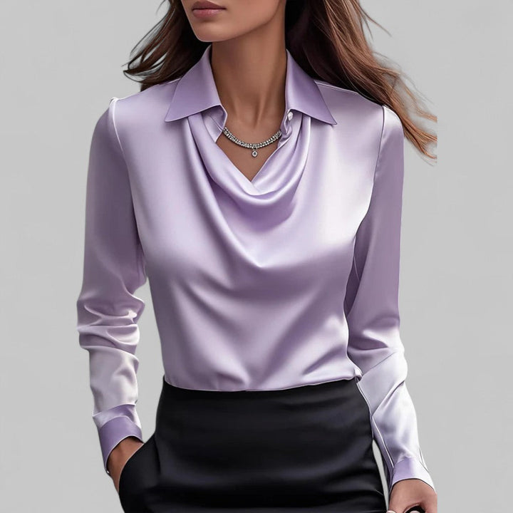 Sophisticated women's blouse, long sleeve with a graceful draped neck, suitable for any occasion.