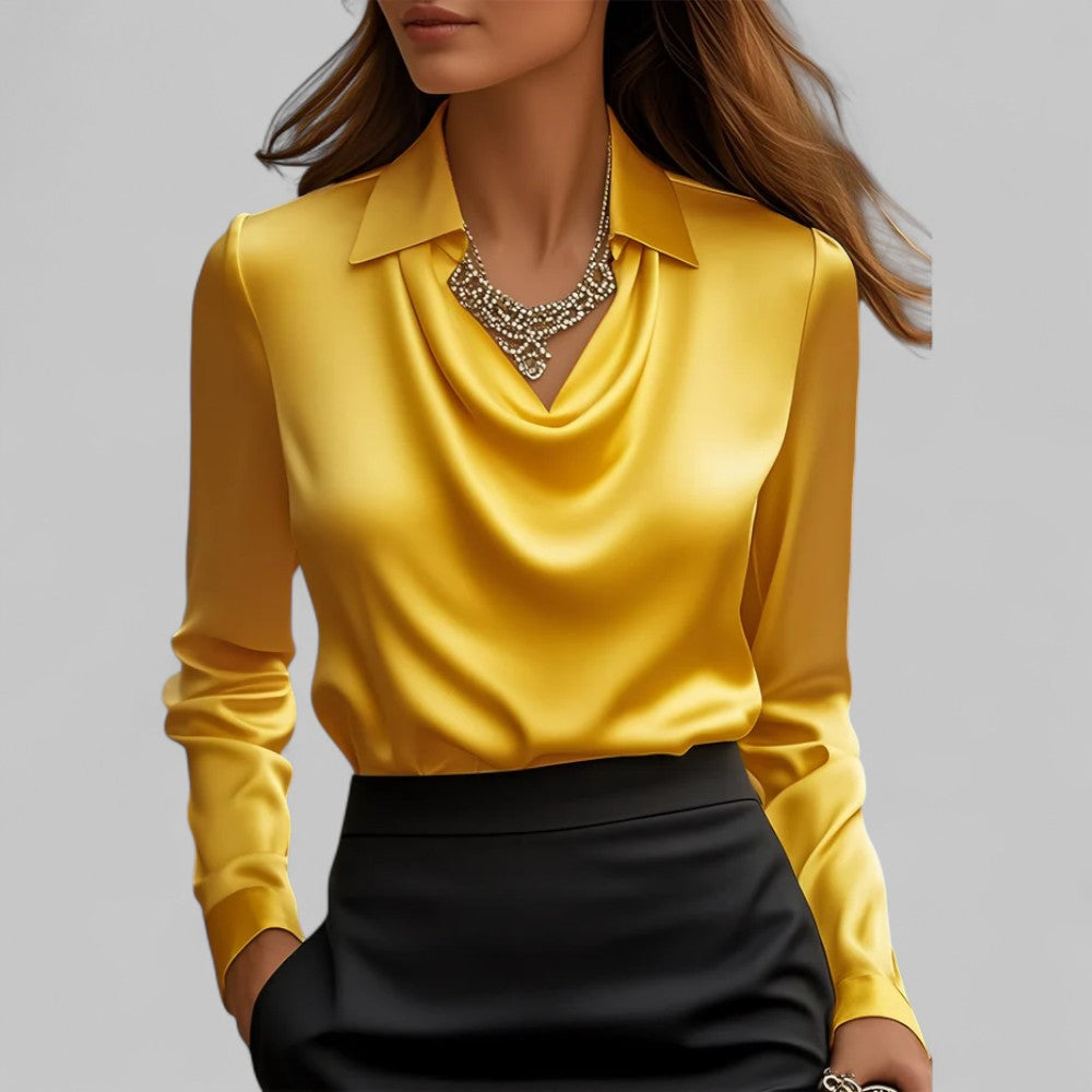 Graceful women's draped neck blouse, long sleeve design for an elegant and sophisticated appearance.