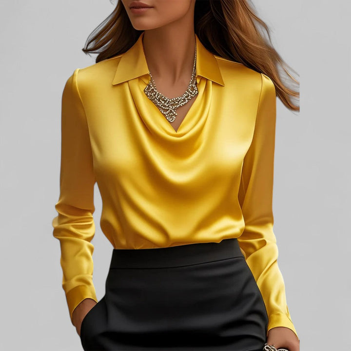 Graceful women's draped neck blouse, long sleeve design for an elegant and sophisticated appearance.