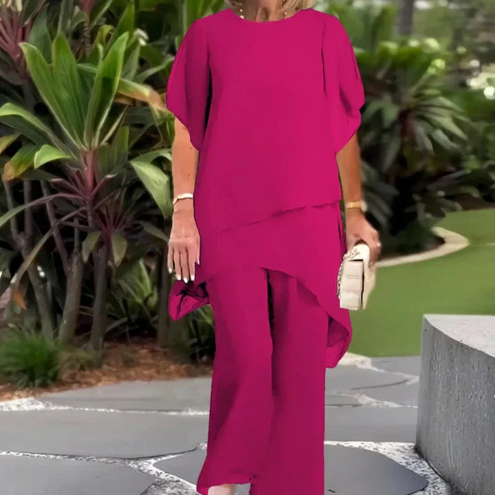 Chic women's draped palazzo lounge wear set, perfect for relaxed elegance.