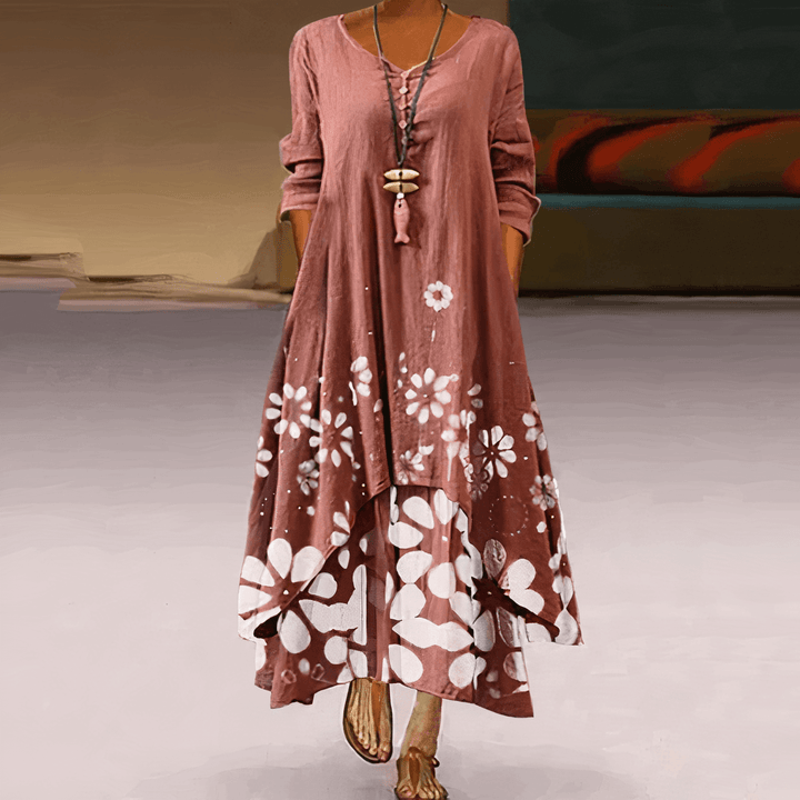 Beautiful women's spring dress, elegant floral print. Versatile chic style for special occasions.