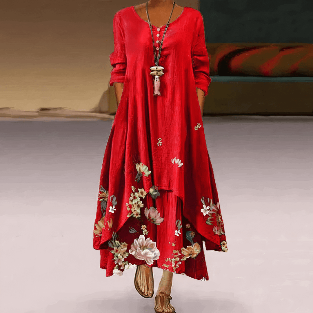 Elegant floral print women's dress, perfect for spring & summer occasions. Flattering versatile design.