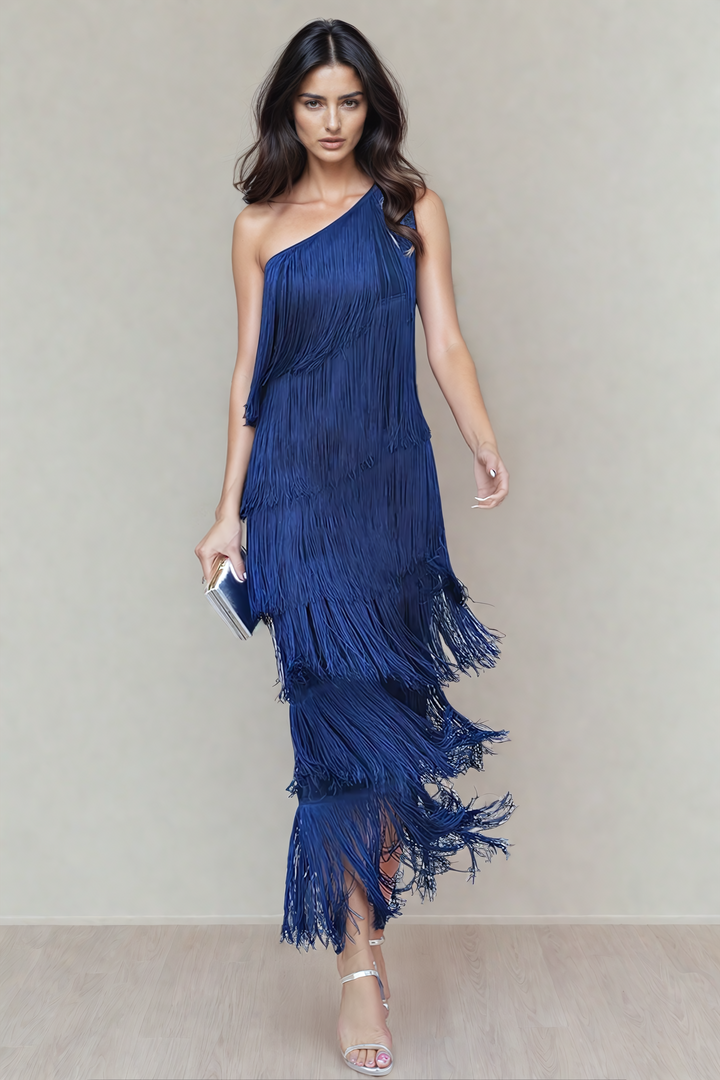 Sophisticated black dropped shoulder long dress for women, ideal for formal occasions & evening wear.