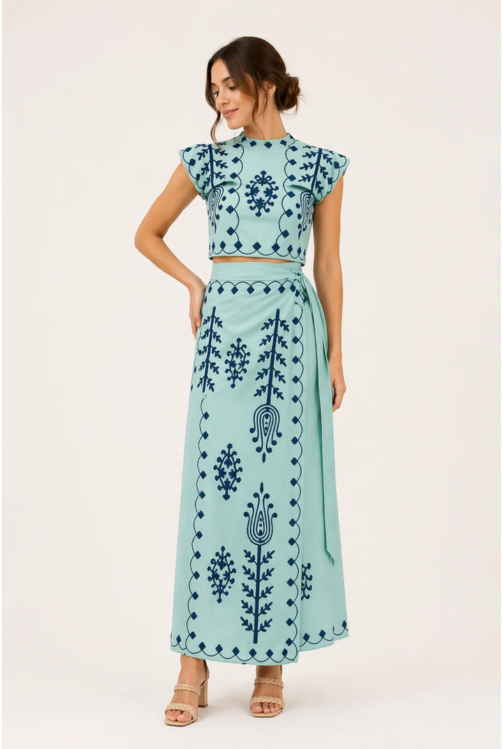 Women's elegant embroidered co-ord set, a chic fringe outfit perfect for summer events and stylish wear.