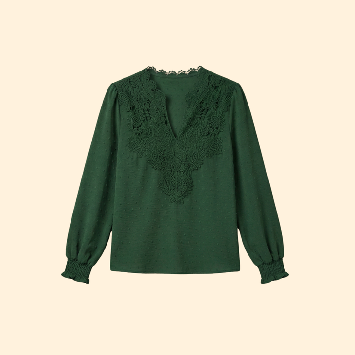 Elegant women's embroidered lace blouse, perfect for chic spring & summer fashion.