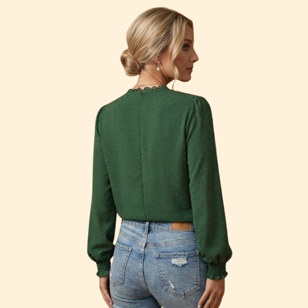 Versatile women's lace top featuring beautiful embroidery, ideal for spring fashion & office wear.
