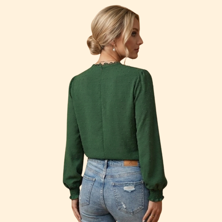 Versatile women's lace top featuring beautiful embroidery, ideal for spring fashion & office wear.