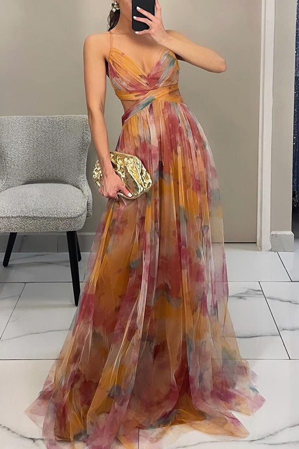 Women's vibrant floral print A-line maxi dress, designed for comfortable summer elegance.