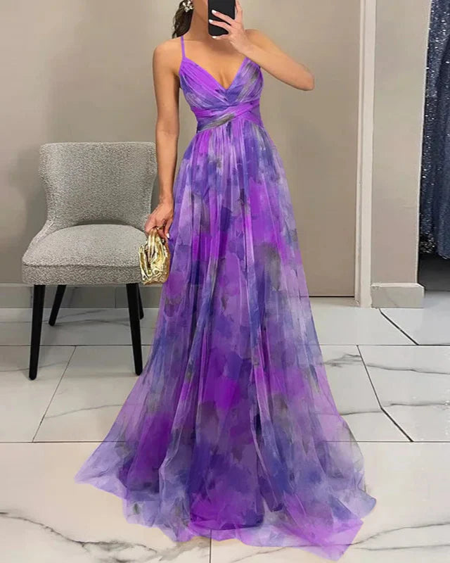 Women's summer floral maxi dress, an A-line design with a backless detail, very elegant.