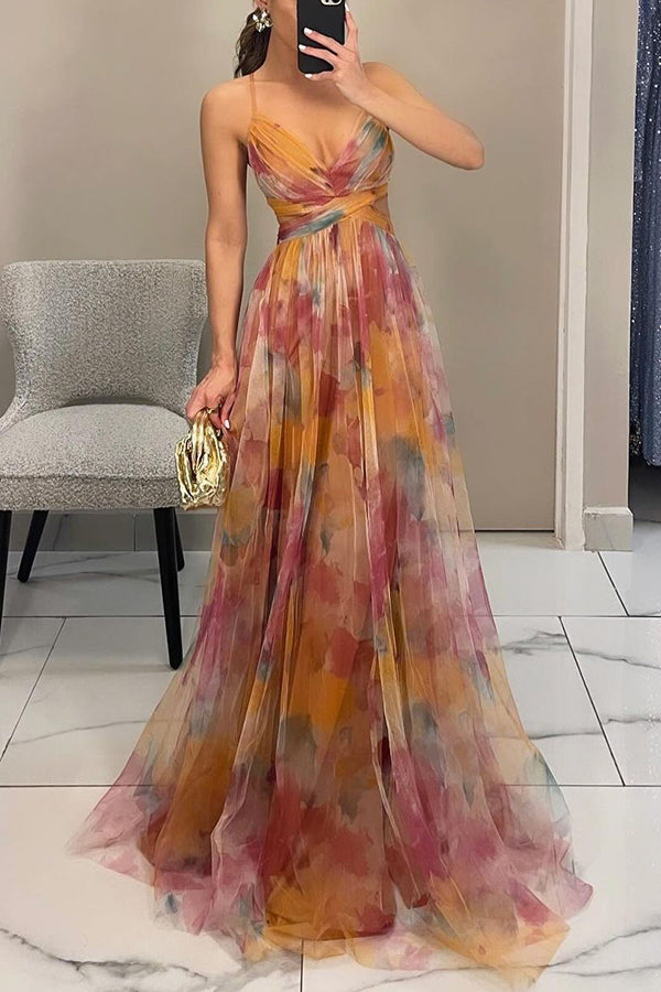 Women's elegant floral print backless maxi dress, great for beach or vacation.