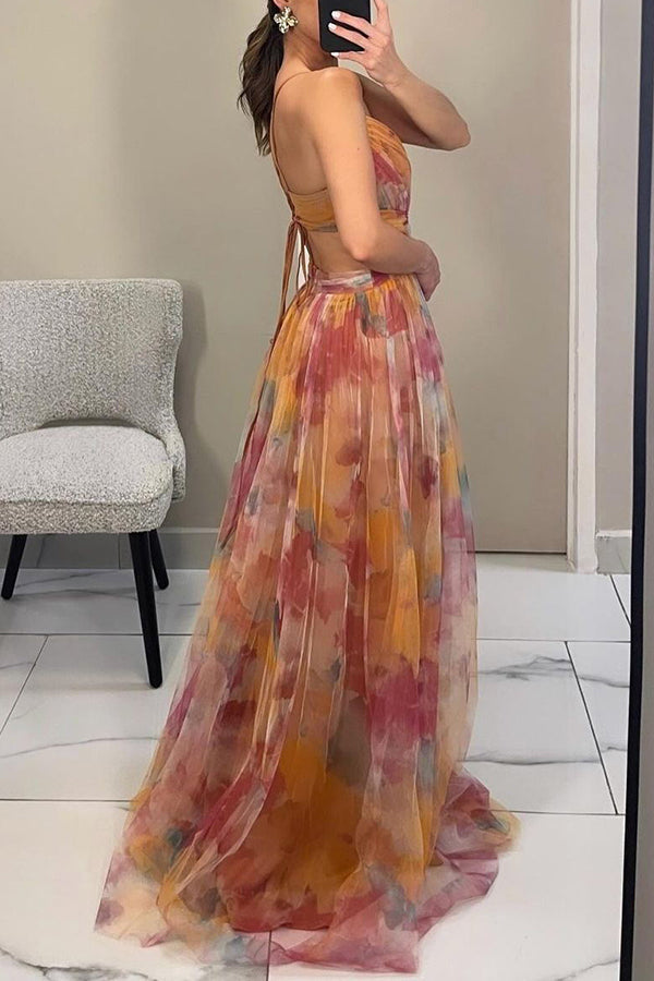 Stylish women's floral A-line summer dress with V-neck, flowy and comfortable.