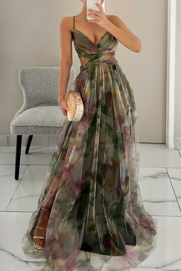 Elegant women's spaghetti strap floral maxi dress, a must-have for summer style.
