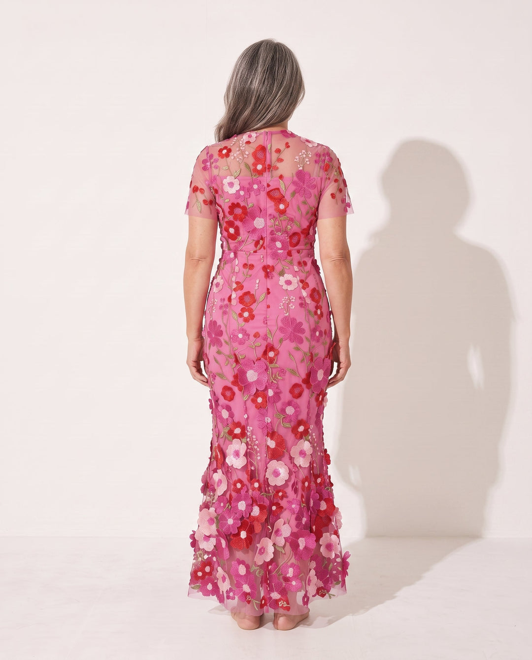 Stylish women's floral appliqué midi dress, ideal for autumn parties, formal events, and elegant occasion wear.
