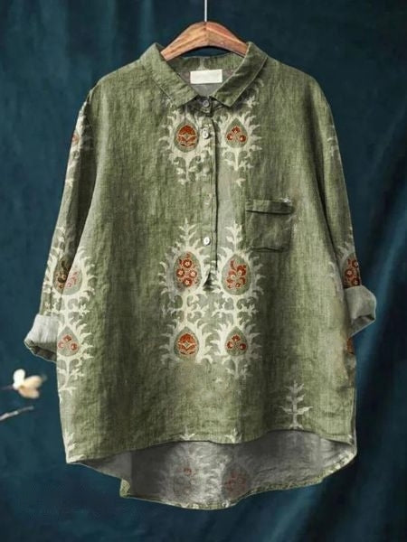 Women's fashionable long-sleeve floral button-up top, perfect for a chic casual look.