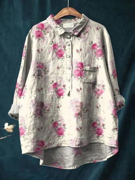 Everyday women's floral patterned shirt, a comfortable long-sleeve button-up blouse.