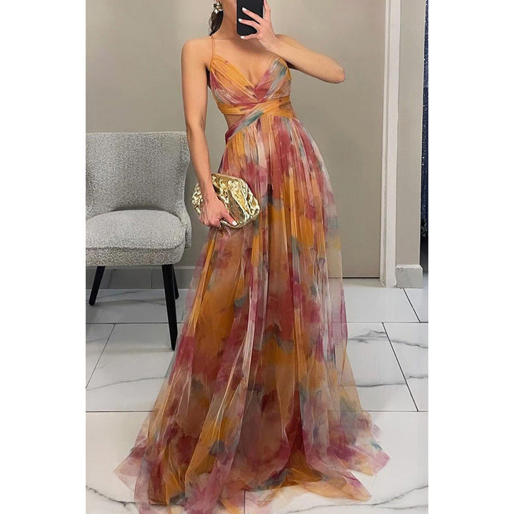 Versatile floral chiffon dress suitable for weddings, parties, and evenings.