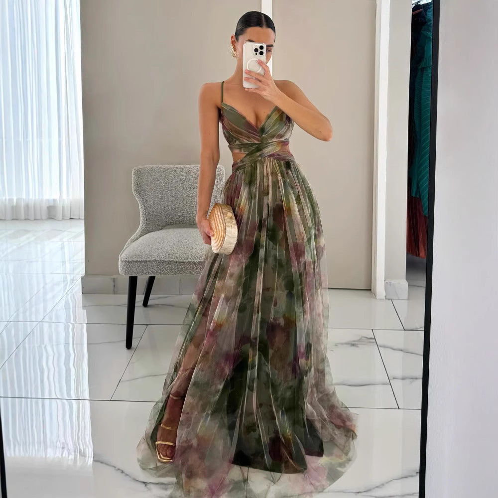 Women's elegant floral chiffon dress, a stunning choice for wedding guests.