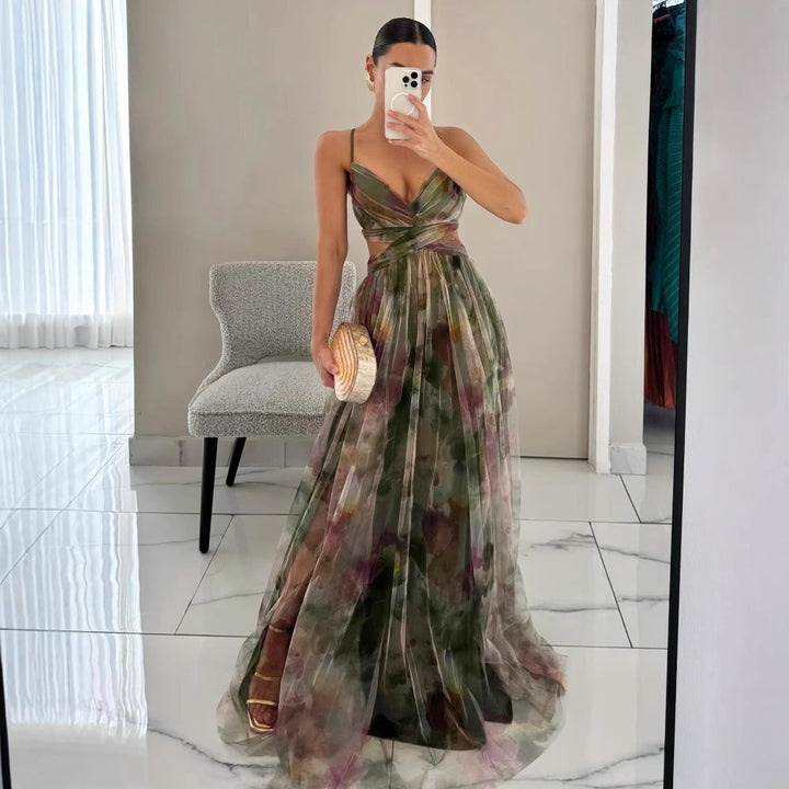 Women's elegant floral chiffon dress, a stunning choice for wedding guests.