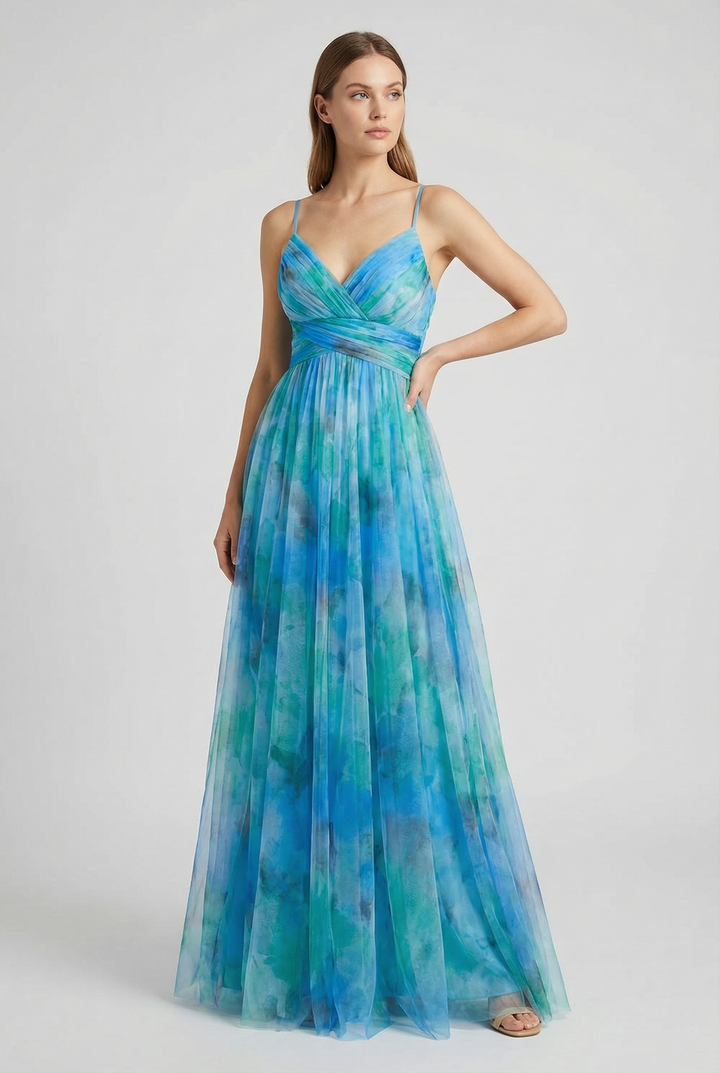 Get ready for your next event in this women's floral chiffon maxi dress.