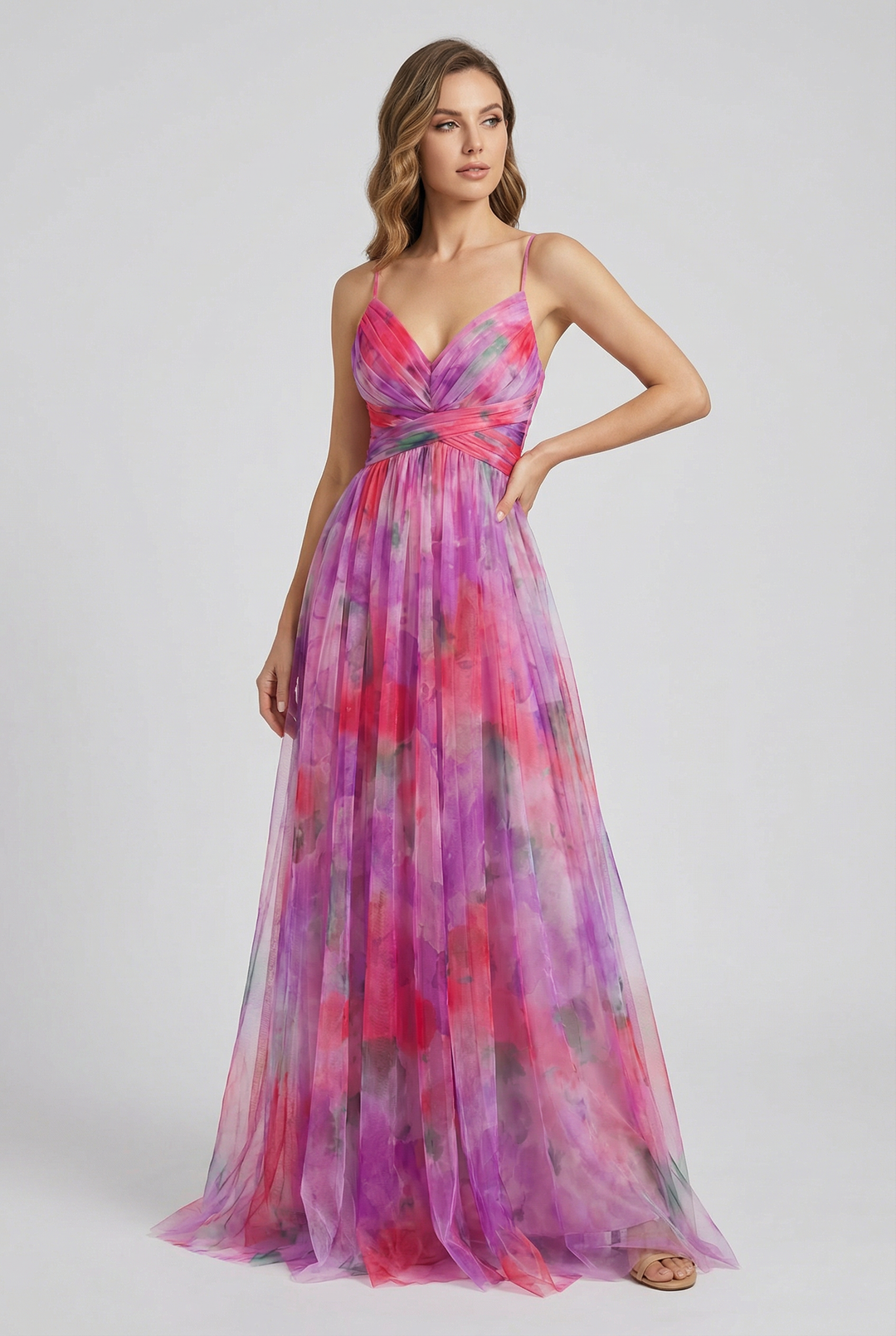 Summer floral chiffon maxi dress, offering an elegant and comfortable style.