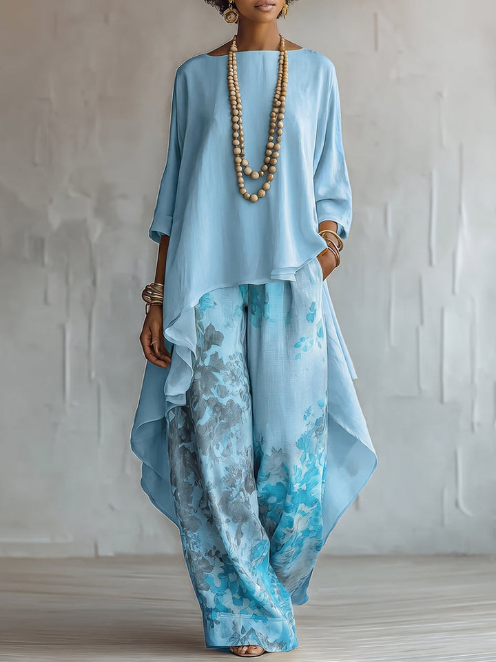 Comfortable women's floral two-piece co-ord set. Ideal for summer vacation wear & casual chic outfits.