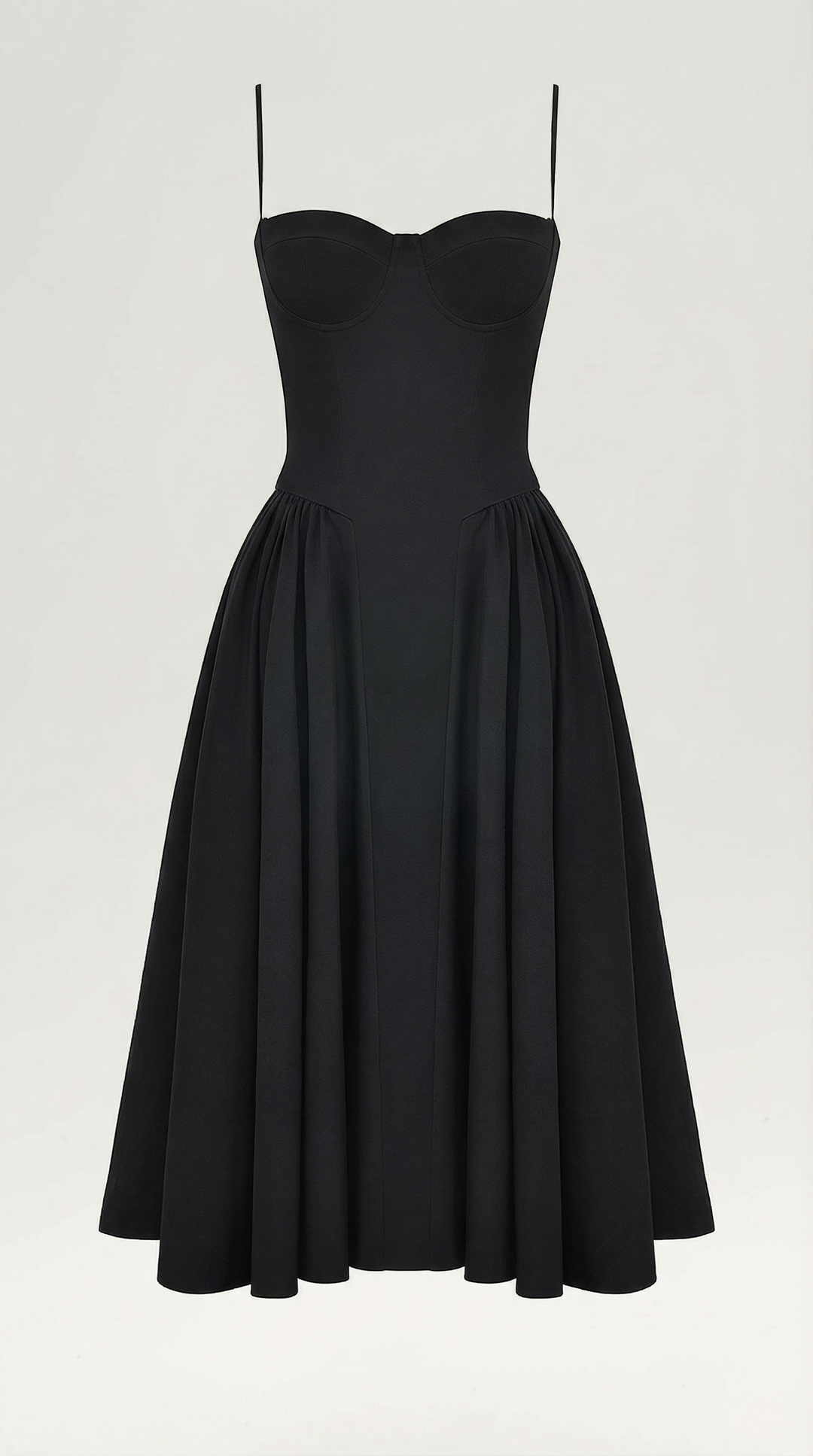 Chic floral midi dress with a corset and sweetheart neckline, perfect for elegant spring occasions.