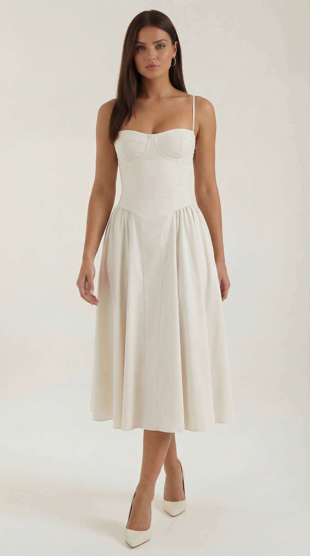 Summer party women's dress: Floral corset midi with a flattering sweetheart neckline.