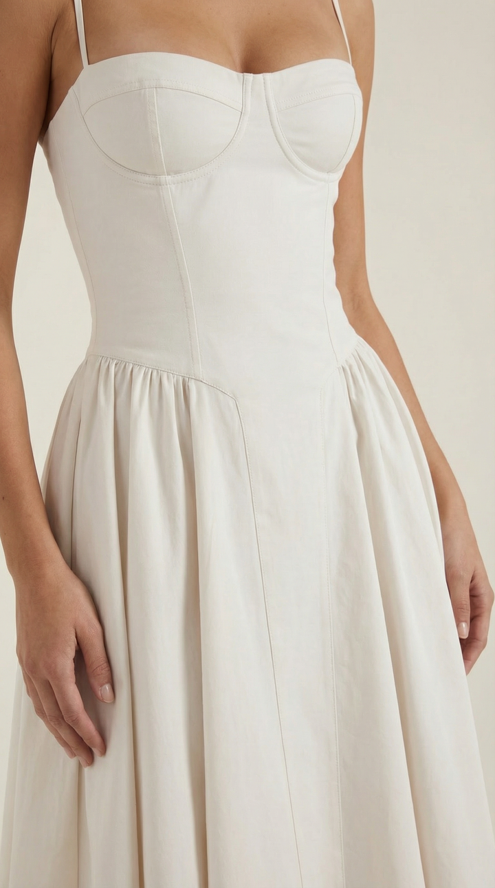 Romantic floral midi dress, women's fashion, featuring a corset design and sweetheart neckline.
