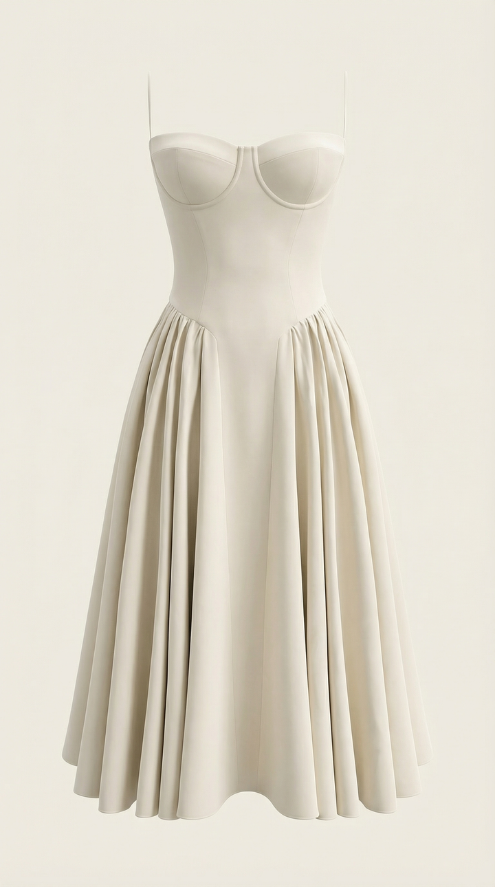 Women's spring floral midi dress, a charming corset style with a flattering sweetheart neckline.