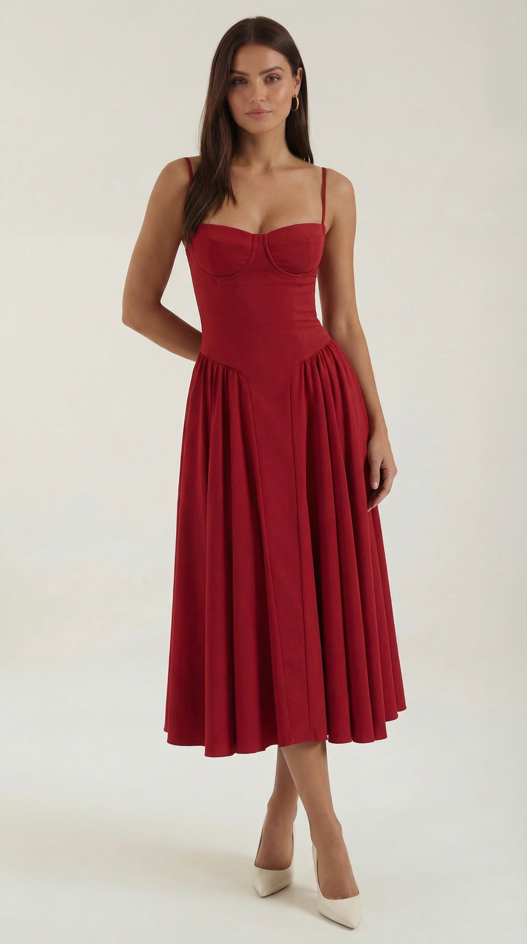 Women's fashion floral midi dress, corset style, with a lovely sweetheart neckline and print.