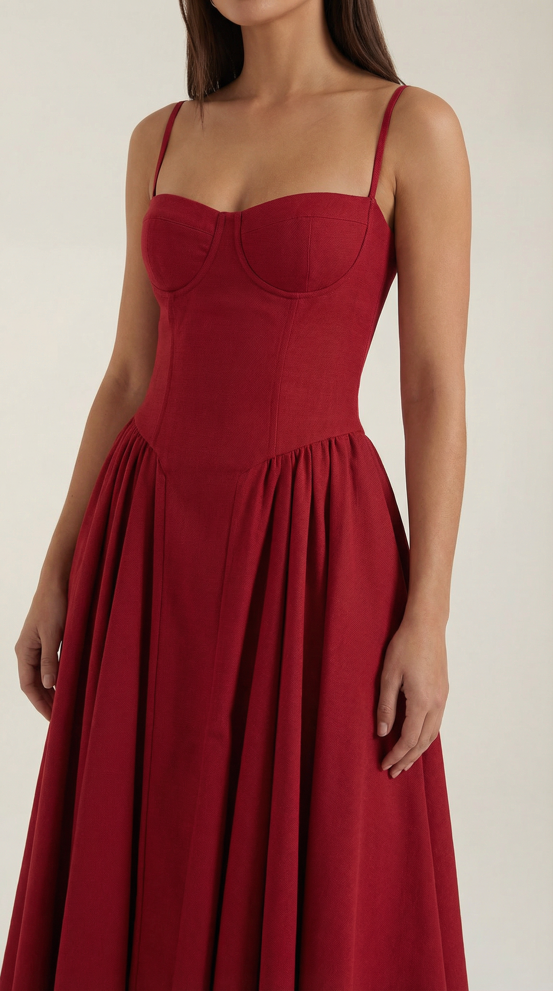 Captivating women's floral corset midi dress, designed with a graceful sweetheart neckline.