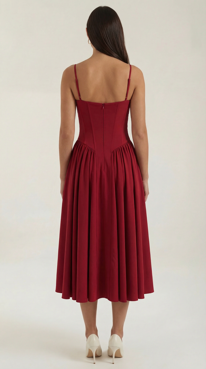 Sweetheart neckline corset floral midi dress, a must-have for women's elegant summer fashion.