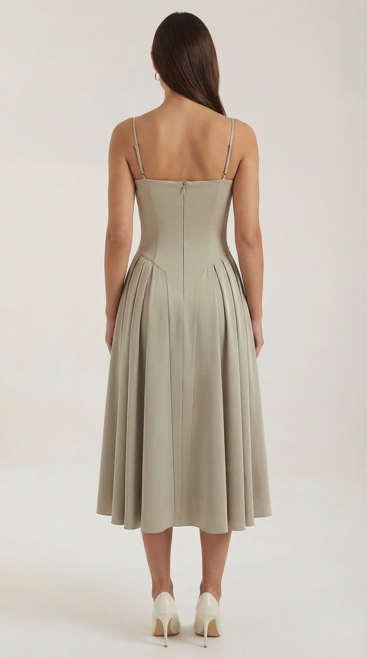 Chic floral corset midi dress for women, designed with a sweetheart neckline for spring fashion.