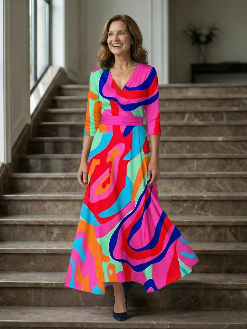 Comfortable floral midi dress for women, cross wrap V-neck, great for spring and casual outings.