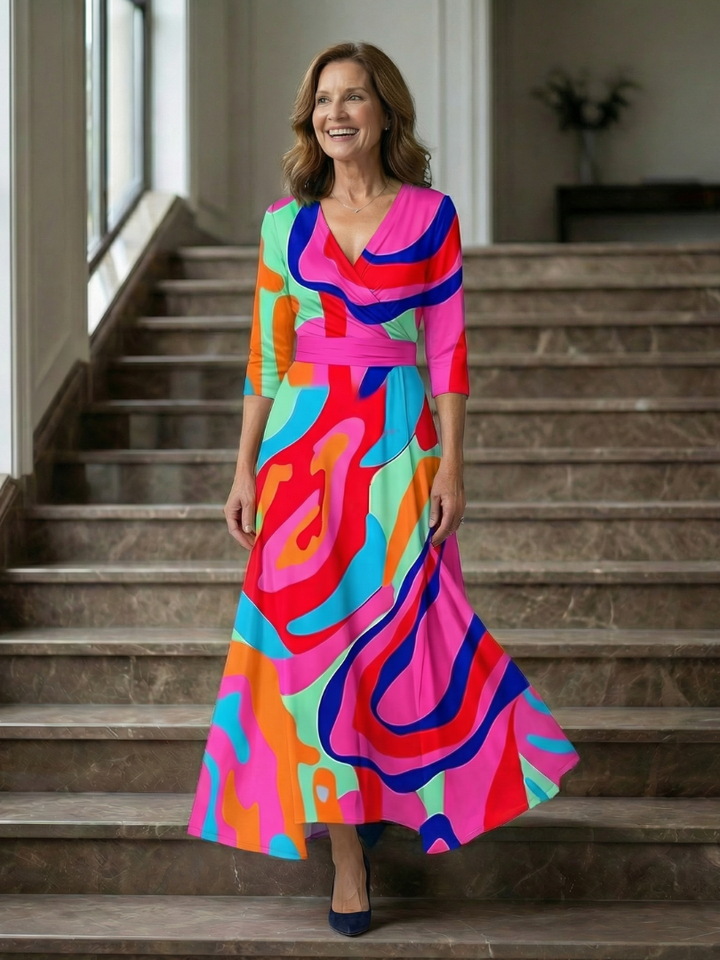 Comfortable floral midi dress for women, cross wrap V-neck, great for spring and casual outings.