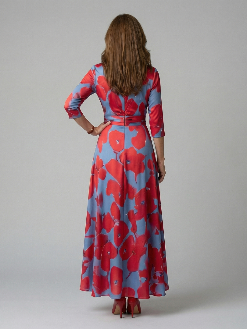 Spring elegant floral midi dress for women, featuring a stylish cross wrap neck design.