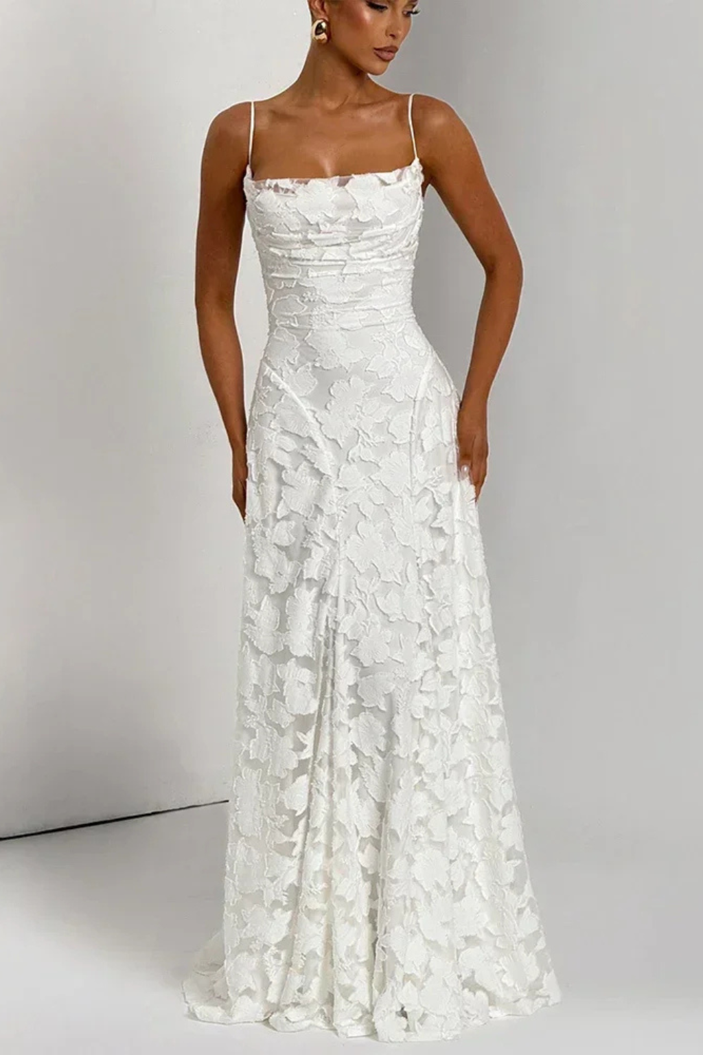 Pink Floral Jacquard Maxi Dress, an ideal elegant evening gown for special occasions.