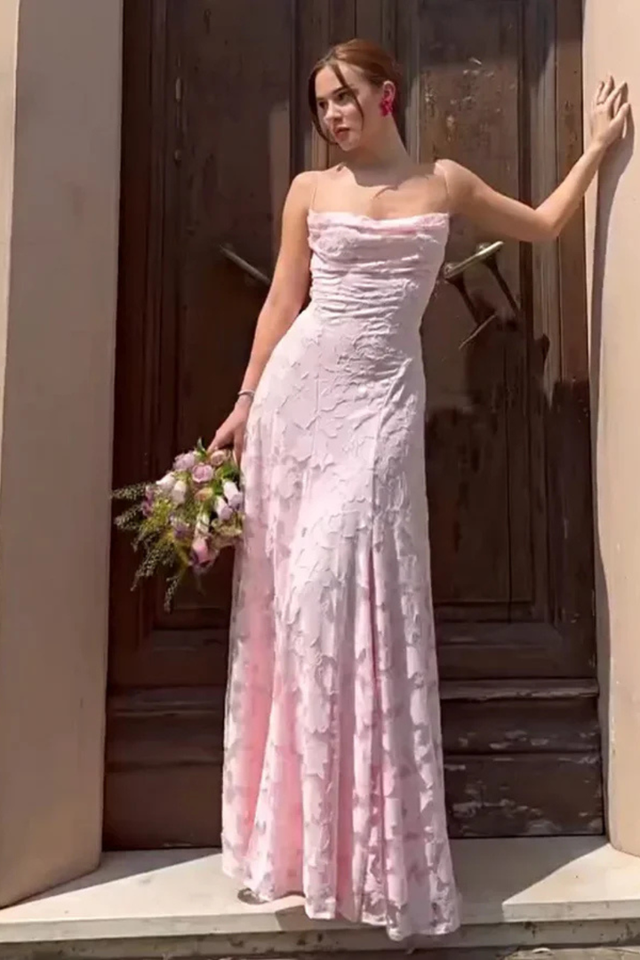 Stylish Women's Maxi Dress in white, featuring floral jacquard, backless cut, and lace-up detail.
