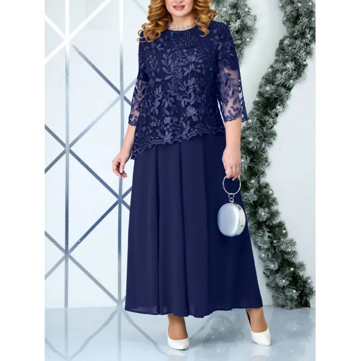 Beautiful women's long lace evening gown with floral details. A sophisticated choice for formal events.