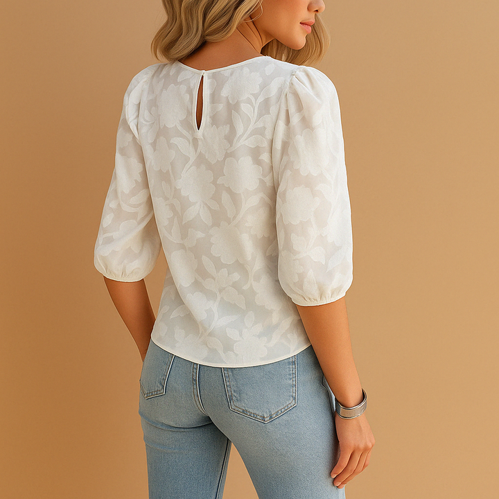 Showcasing a beautiful floral lightweight blouse for versatile and elegant styling