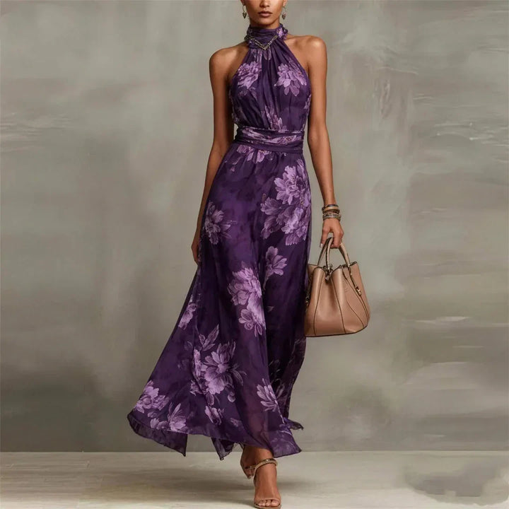 Beautiful women's floral pattern maxi dress, perfect for elegant summer events and garden parties.