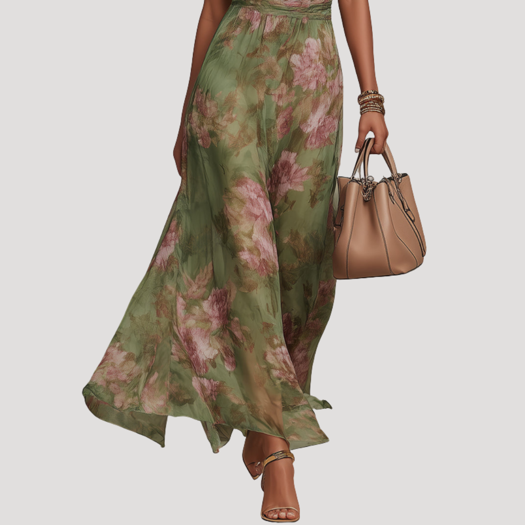Chic women's floral maxi dress, an elegant long gown for summer events, parties, and guests.