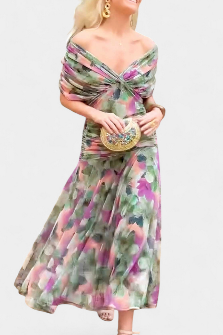 Elegant women's floral print maxi dress, perfect for enchanting style.