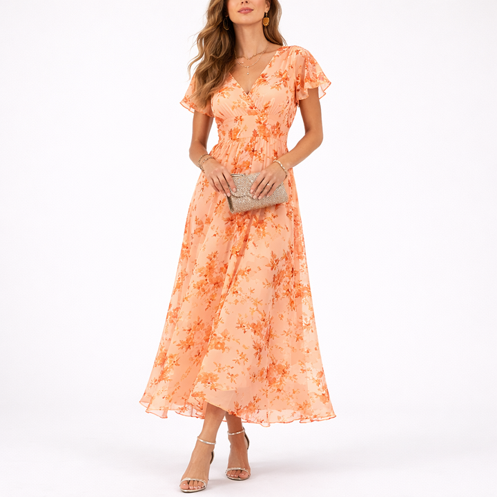 Elegant women's floral maxi dress, perfect for summer parties, vacation & casual wear.