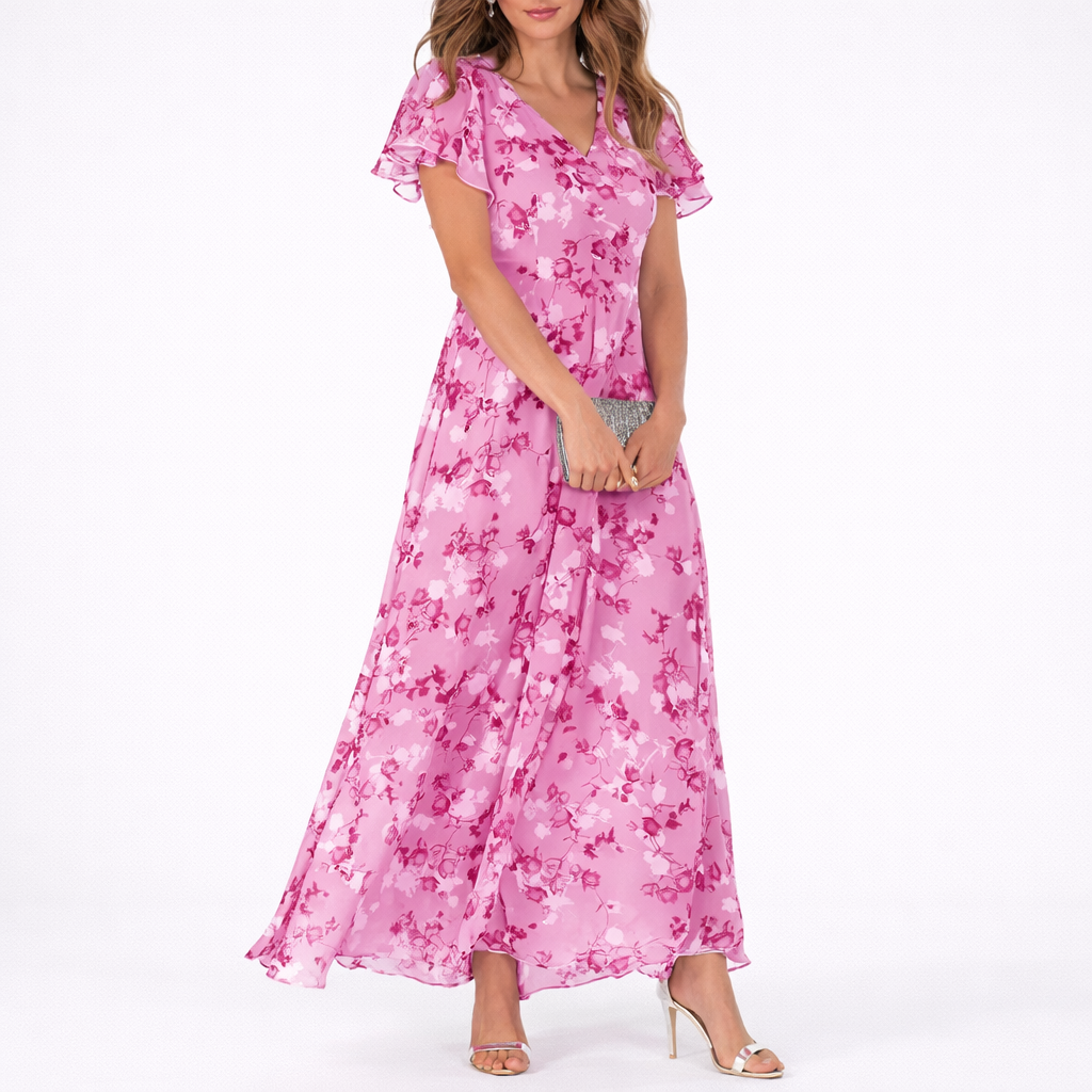 Beautiful women's floral maxi dress, offering comfortable & chic flowy style for warm weather.