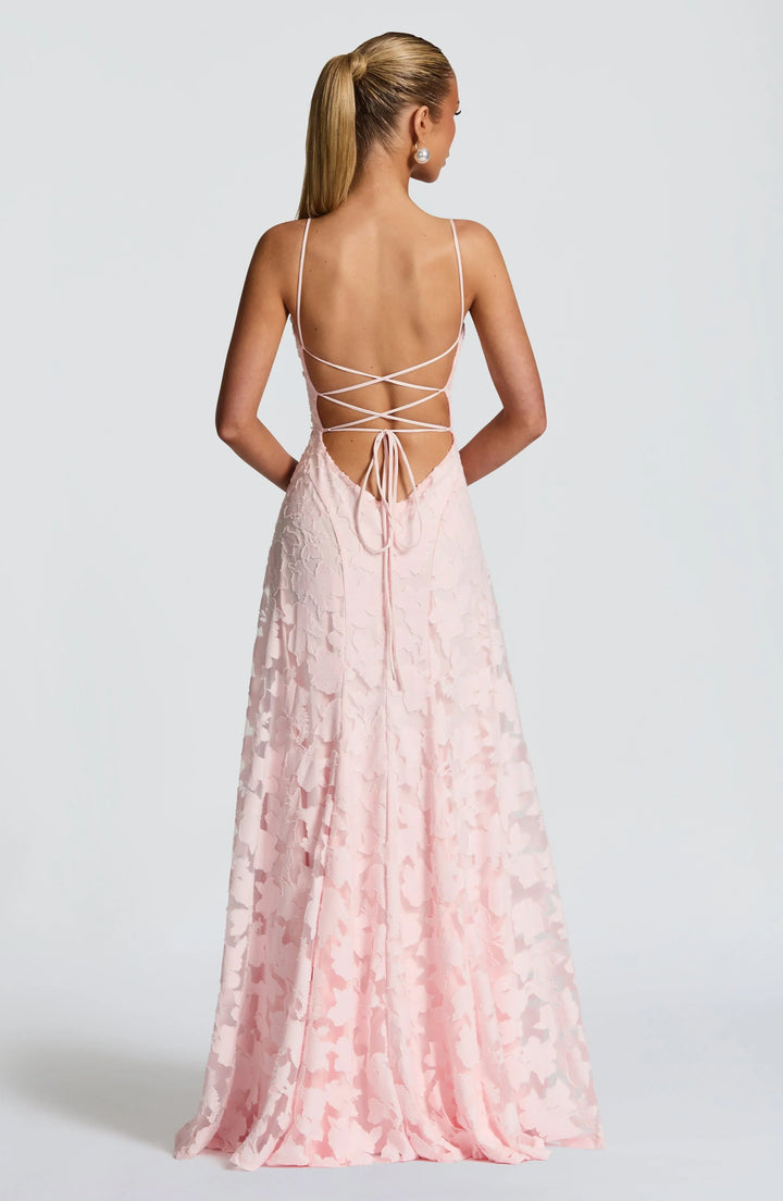 Women's elegant floral print long dress with thin straps, ideal for summer parties.