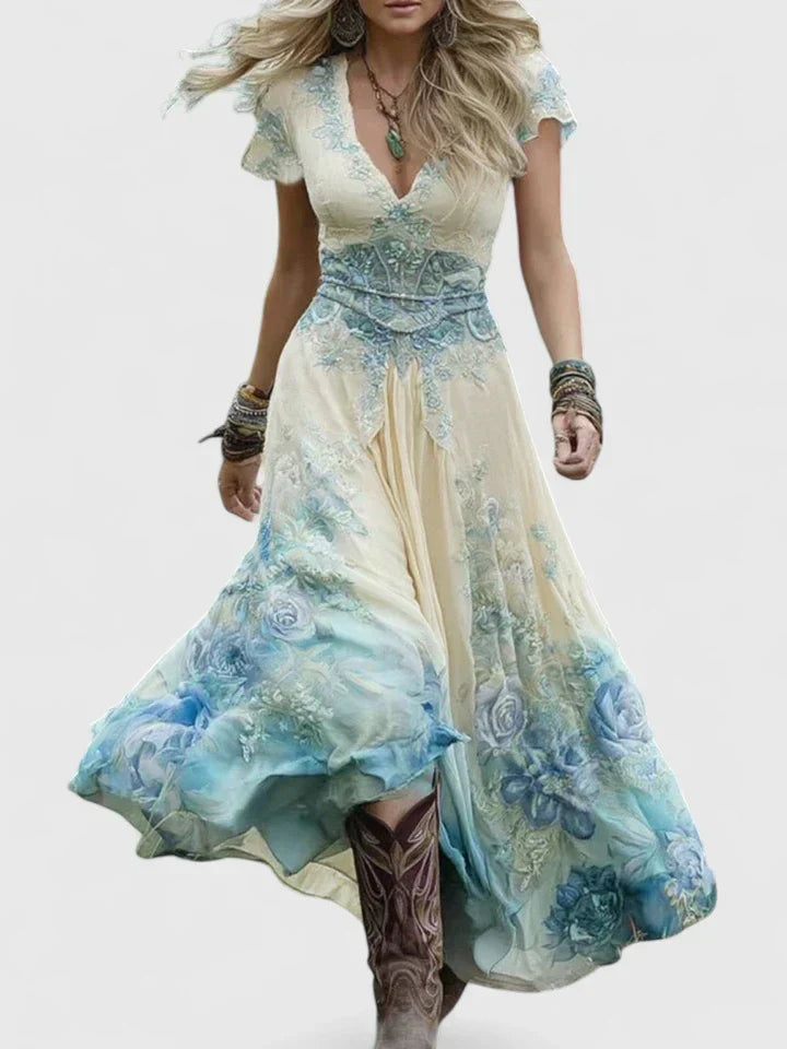 Chic women's summer maxi dress featuring a beautiful floral pattern and comfortable long design.